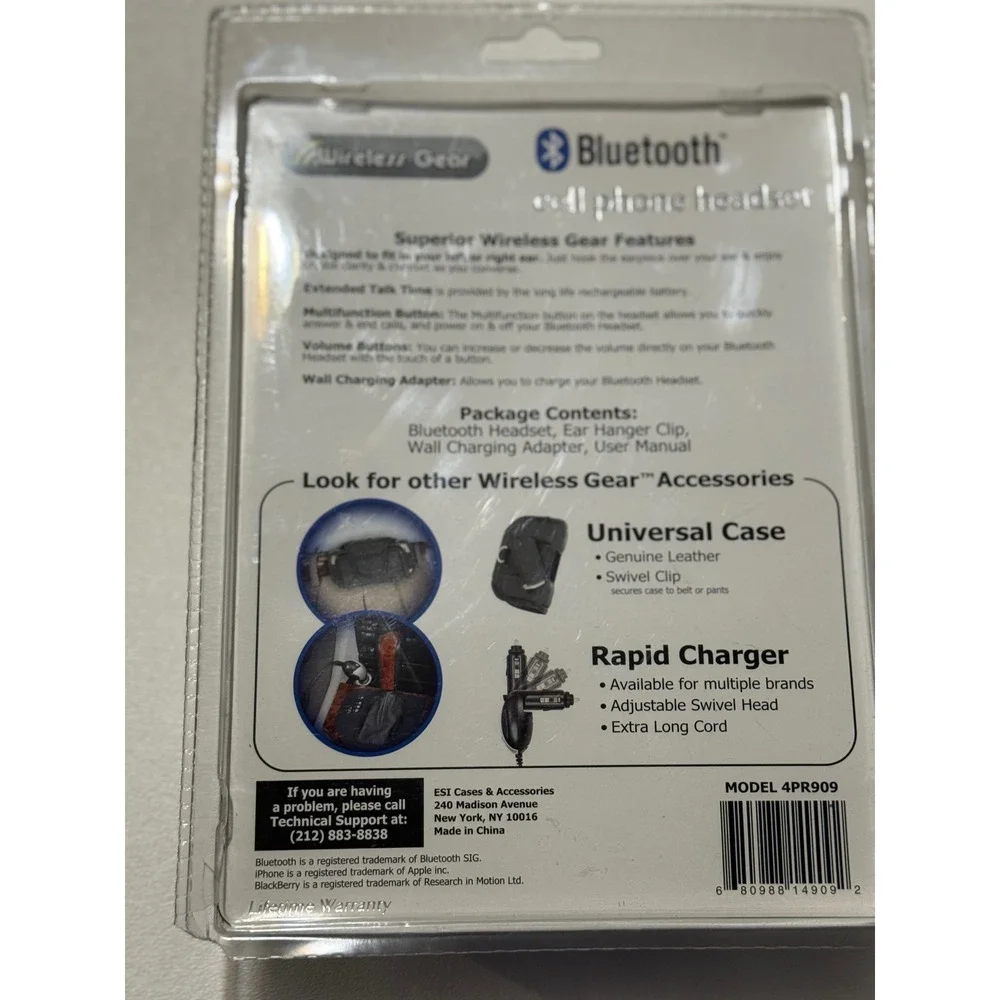 Wireless Gear Bluetooth Cell Phone Headset Black 4PR909 New